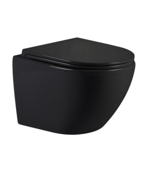 Унітаз підвісний Qtap Jay Ultra Quiet 485х360х320 мм, Matt Black, сидінням Slim Duroplast/ Soft-close/ Quick Relase QT07335177MB