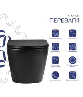 Унітаз підвісний Qtap Jay Ultra Quiet 485х360х320 мм, Matt Black, сидінням Slim Duroplast/ Soft-close/ Quick Relase QT07335177MB