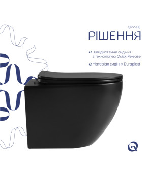 Унітаз підвісний Qtap Jay Ultra Quiet 485х360х320 мм, Matt Black, сидінням Slim Duroplast/ Soft-close/ Quick Relase QT07335177MB