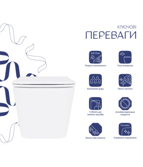 Унітаз підвісний Crow Rimless 485х340х330 мм, White, з сидінням Slim Duroplast/ Soft-close/ Quick Release QT05335171RW Qtap