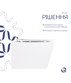 Унітаз підвісний Crow Rimless 485х340х330 мм, White, з сидінням Slim Duroplast/ Soft-close/ Quick Release QT05335171RW Qtap