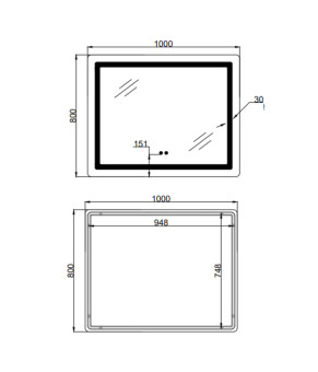 Дзеркало Lidz Kubis (KU2) 1000х800 з LED-підсвічуванням Touch, з антизапотіванням, з димером, рег. яскравості LD78LF6141008048450 (SD00054574)