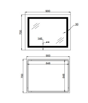 Дзеркало Lidz Kubis (KU1) 900х700 з LED-підсвічуванням Touch, з антизапотіванням, з димером, рег. яскравості LD78LF904907048451 (SD00054575)