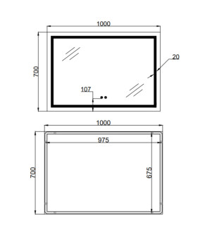 Дзеркало Qtap Mideya (MI1) 1000х700 з LED-підсвічуванням Touch, з антизапотіванням, димером, рег. яскравості QT2078NCF10070 (SD00054603)