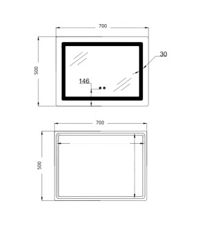 Дзеркало Lidz Kubis (KU2) 700х500 з LED-підсвічуванням Touch, з антизапотіванням, з димером, рег. яскравості LD78LF90448486 (SD00054610)