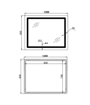 Дзеркало Lidz Kubis (KU2) 1200х800 з LED-підсвічуванням Touch, з антизапотіванням, з димером, рег. яскравості LDKUB120080049007 (SD00055131)