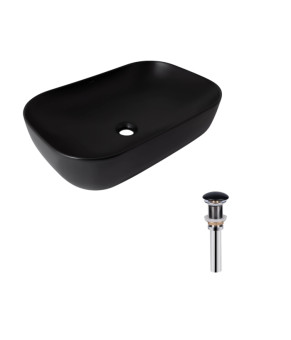Комплект Qtap Robin: Раковина накладна прамокутна 600x390x150 мм Matt Black + Донний клапан PU03