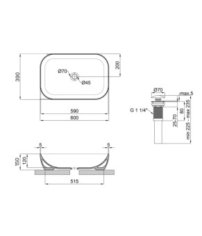 Комплект Qtap Robin: Раковина накладна прамокутна 600x390x150 мм White + Донний клапан PU02
