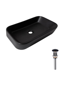 Комплект Qtap Scorpio: Раковина накладна прамокутна 550х390х120 мм Matt Black + Донний клапан PU03