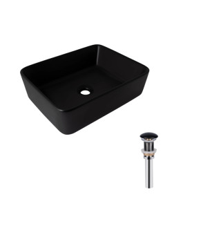 Комплект Qtap Tern: Раковина накладна прамокутна 480х370х135 мм Matt Black + Донний клапан PU03