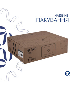 Комплект Qtap Tern: Раковина накладна прамокутна 480х370х135 мм Matt Black + Донний клапан PU03