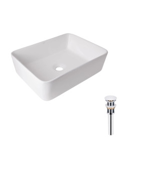 Комплект Qtap Tern: Раковина накладна прамокутна 480х370х135 мм White + Донний клапан PU02