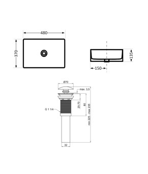 Комплект Qtap Tern: Раковина накладна прамокутна 480х370х135 мм White + Донний клапан PU02