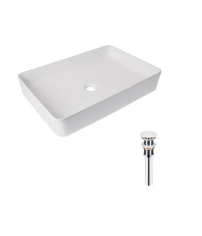 Комплект Qtap Tern: Раковина накладна прамокутна 600x400x110 мм WHITE + Донний клапан PU02