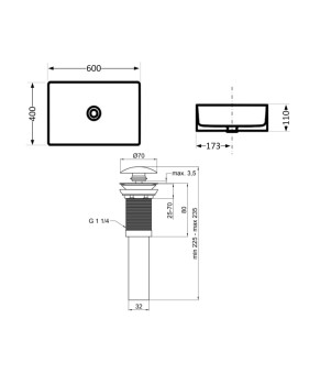 Комплект Qtap Tern: Раковина накладна прамокутна 600x400x110 мм WHITE + Донний клапан PU02