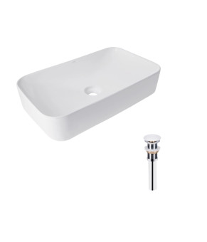 Комплект Qtap Tern: Раковина накладна прамокутна 610x350x135 мм WHITE + Донний клапан PU02