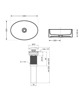 Комплект Qtap Kolibri: Раковина накладна овальна 500x360x140 мм White + Донний клапан PU02