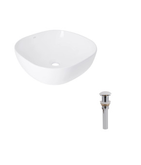Комплект Qtap Kolibri: Раковина накладна 400x400x140 мм, White, квадратна + Донний клапан Pop-up PU02