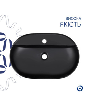 Комплект Qtap Scorpio: Раковина накладна 600x400x120 мм, Matt Black, овальна + Донний клапан Pop-up PU03
