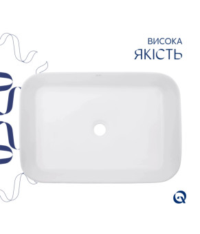 Комплект Qtap Virgo N: Раковина накладна 560x380x130 мм, White, прямокутна + Донний клапан Pop-up PU02