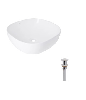 Комплект Qtap Kolibri: Раковина накладна 425x425x140 мм, White, квадратна + Донний клапан Pop-up PU02