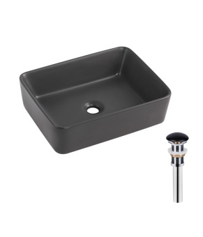 Раковина накладна Qtap Tern 480x370x135 мм, Anthracite, прямокутна, з донним клапаном QT17116069AN