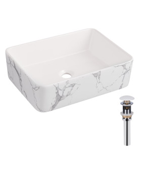 Раковина накладна Qtap Tern 480x370x135 мм, Marble, прямокутна, з донним клапаном QT17116069MR
