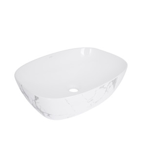 Раковина накладна Qtap Robin 500х380х140 мм, Marble, прямокутна, з донним клапаном QT04116302MR