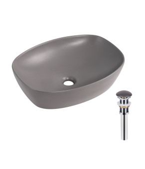 Раковина накладна Qtap Robin 500х380х140 мм, Stone grey, прямокутна, з донним клапаном QT04116302SG