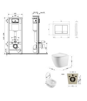 Готове рішення Qtap для ванної кімнати: підвісний унітаз Robin Ultra Quiet 520x365x365 + комплект інсталяції Nest 4 в 1 (квадратна клавіша Satin) (SD00053623)