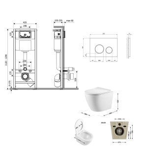 Готове рішення Qtap для ванної кімнати: підвісний унітаз Robin Ultra Quiet 520x365x365 + комплект інсталяції Nest 4 в 1 (кругла клавіша Matt Black) (SD00053624)
