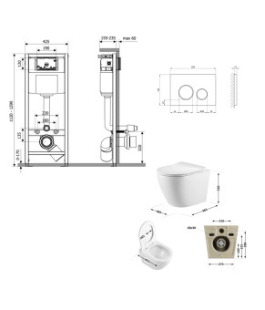 Готове рішення Qtap для ванної кімнати: підвісний унітаз Robin Ultra Quiet 520x365x365 + комплект інсталяції Nest 4 в 1 (кругла клавіша Chrome) (SD00053625)