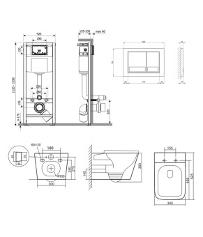 Готове рішення Qtap для ванної кімнати: підвісний унітаз Tern Ultra Quiet 525x345x360 + комплект інсталяції Nest 4 в 1 (квадратна клавіша Chrome) (SD00053630)