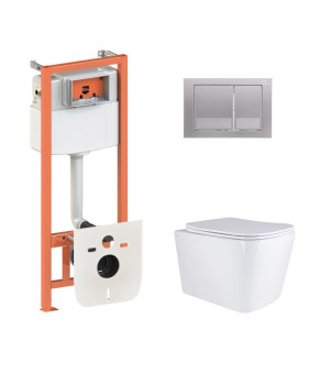 Готове рішення Qtap для ванної кімнати: підвісний унітаз Tern Ultra Quiet 525x345x360 + комплект інсталяції Nest 4 в 1 (квадратна клавіша Satin) (SD00053631)