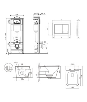 Готове рішення Qtap для ванної кімнати: підвісний унітаз Tern Ultra Quiet 525x345x360 + комплект інсталяції Nest 4 в 1 (квадратна клавіша Satin) (SD00053631)