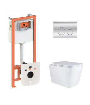 Готове рішення Qtap для ванної кімнати: підвісний унітаз Tern Ultra Quiet 525x345x360 + комплект інсталяції Nest 4 в 1 (кругла клавіша Chrome) (SD00053632)