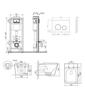 Готове рішення Qtap для ванної кімнати: підвісний унітаз Tern Ultra Quiet 525x345x360 + комплект інсталяції Nest 4 в 1 (кругла клавіша Satin) (SD00053633)