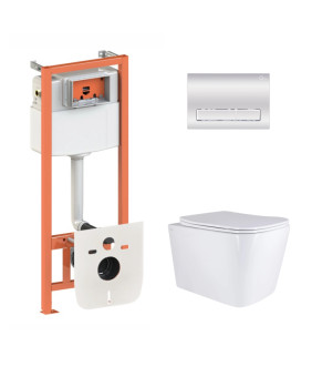 Готове рішення Qtap для ванної кімнати: підвісний унітаз Tern Ultra Quiet 525x345x360 + комплект інсталяції Nest 4 в 1 (лінійна клавіша Chrome) (SD00053634)