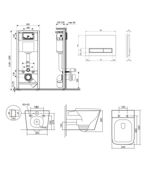 Готове рішення Qtap для ванної кімнати: підвісний унітаз Tern Ultra Quiet 525x345x360 + комплект інсталяції Nest 4 в 1 (лінійна клавіша White) (SD00053635)