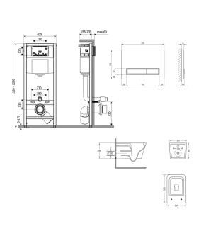 Готове рішення Qtap для ванної кімнати: підвісний унітаз Crow Ultra Quiet 520x360x290 + комплект інсталяції Nest 4 в 1 (лінійна клавіша White) (SD00054305)