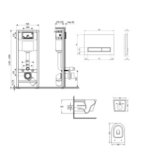 Готове рішення Qtap для ванної кімнати: підвісний унітаз Swan Ultra Quiet 520x360x320 + комплект інсталяції Nest 4 в 1 (лінійна клавіша White) (SD00054306)