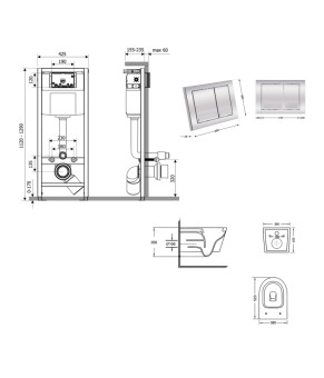 Готове рішення Qtap для ванної кімнати: підвісний унітаз Swan Ultra Quiet 520x360x320 + комплект інсталяції Nest 4 в 1 (квадратна клавіша Chrome) (SD00054312)