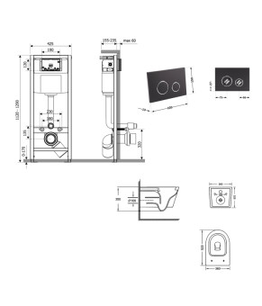 Готове рішення Qtap для ванної кімнати: підвісний унітаз Jay Ultra Quiet 520x360x320 + комплект інсталяції Nest 4 в 1 (кругла клавіша Matt Black) (SD00054316)