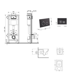 Готове рішення Qtap для ванної кімнати: підвісний унітаз Crow Ultra Quiet 520x360x290 + комплект інсталяції Nest 4 в 1 (кругла клавіша Matt Black) (SD00054317)