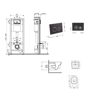 Готове рішення Qtap для ванної кімнати: підвісний унітаз Swan Ultra Quiet 520x360x320 + комплект інсталяції Nest 4 в 1 (кругла клавіша Matt Black) (SD00054318)