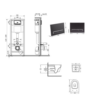Готове рішення Qtap для ванної кімнати: підвісний унітаз Jay Ultra Quiet 520x360x320 + комплект інсталяції Nest 4 в 1 (лінійна клавіша Matt Black) (SD00054319)