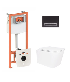 Готове рішення Qtap для ванної кімнати: підвісний унітаз Crow Ultra Quiet 520x360x290 + комплект інсталяції Nest 4 в 1 (лінійна клавіша Matt Black) (SD00054320)