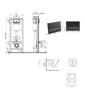 Готове рішення Qtap для ванної кімнати: підвісний унітаз Crow Ultra Quiet 520x360x290 + комплект інсталяції Nest 4 в 1 (лінійна клавіша Matt Black) (SD00054320)