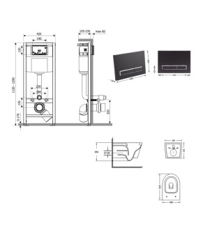 Готове рішення Qtap для ванної кімнати: підвісний унітаз Swan Ultra Quiet 520x360x320 + комплект інсталяції Nest 4 в 1 (лінійна клавіша Matt Black) (SD00054321)