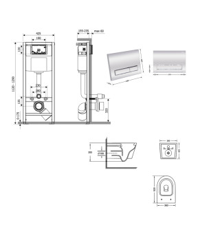 Готове рішення Qtap для ванної кімнати: підвісний унітаз Jay Ultra Quiet 520x360x320 + комплект інсталяції Nest 4 в 1 (лінійна клавіша Chrome) (SD00054322)